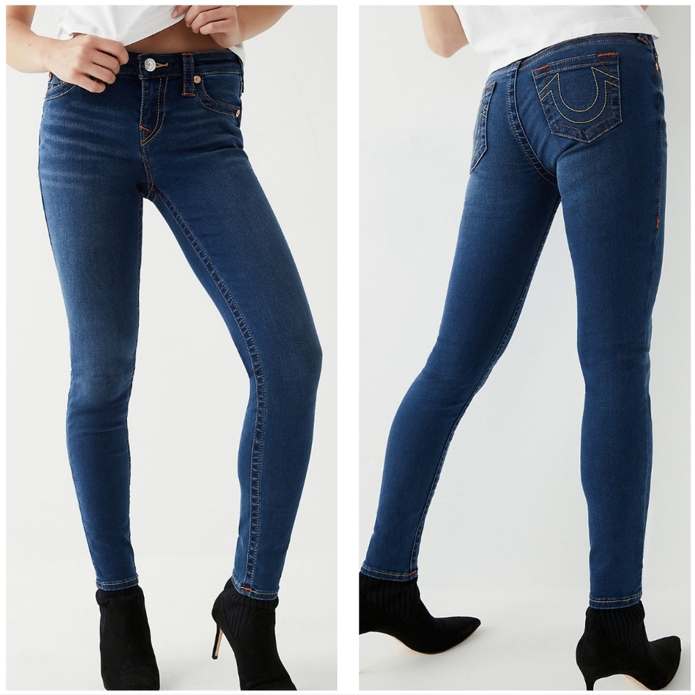 True Religion Halle Midrise Super Skinny Jean DarkWash Size 28